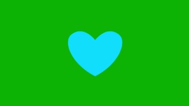 Kalp atımının canlandırılmış mavi sembolü. Kalp atışlarının ışınlarla döngü halinde videosu. Düz vektör çizimi yeşil arkaplanda izole edildi.