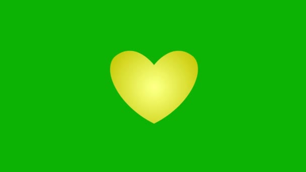 心臓脈動のアニメーション黄金のシンボル 光線で心臓を打つ映像 緑の背景に隔離されたフラットベクトルイラスト — ストック動画