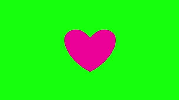 有生命的粉色象征的心脏跳动 用射线拍打品红心脏的循环视频 在绿色背景上孤立的平面矢量图解 — 图库视频影像