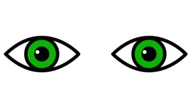 Canlandırılmış yeşil gözler kapanıyor. Göz açıp kapayıncaya kadar. Düz simge. Döngülü video. Beyaz arkaplanda vektör illüstrasyonu.