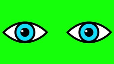 Canlandırılmış mavi iki göz kapanıyor. Göz açıp kapayıncaya kadar. Düz simge. Döngülü video. Yeşil arkaplanda vektör illüstrasyonu.