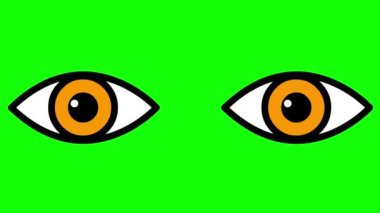Canlandırılmış turuncu gözler kapanıyor. Göz açıp kapayıncaya kadar. Düz simge. Döngülü video. Yeşil arkaplanda vektör illüstrasyonu.