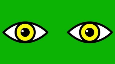 Animasyon sarı gözler kapanıyor. Göz açıp kapayıncaya kadar. Düz simge. Döngülü video. Yeşil arkaplanda vektör illüstrasyonu.