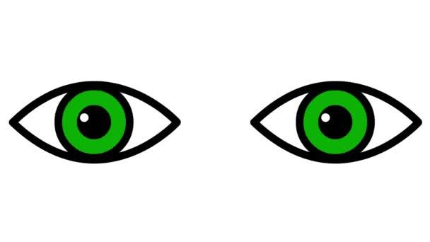 Animated Green Eyes Closing Blinks Eyes Flat Icon Looped Video — Stock Video