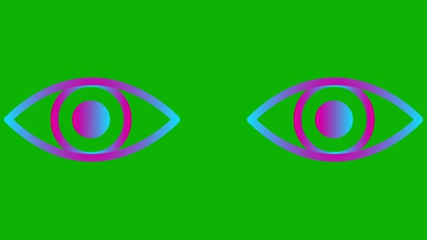 Animowane Różowe Niebieskie Oczy Zamykają Się Mruga Oczami Liniowa Ikona — Wideo stockowe