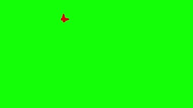 Animasyon kırmızı kelebek daireler çizer. Döngülü video. Yaz ve bahar konsepti. Vektör illüstrasyonu yeşil arkaplanda izole edildi.
