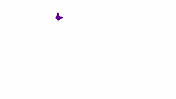 アニメーション化された紫色の蝶の輪の中に飛ぶ ループビデオだ 夏と春のコンセプト 白を基調としたベクトルイラスト — ストック動画
