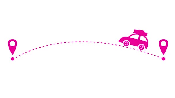 动感洋红色使汽车沿着弹道行驶 乘汽车旅行的概念 循环视频 在白色背景上孤立的向量图 — 图库视频影像