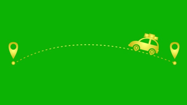 Animato Oro Auto Guida Lungo Una Traiettoria Concetto Viaggio Auto — Video Stock