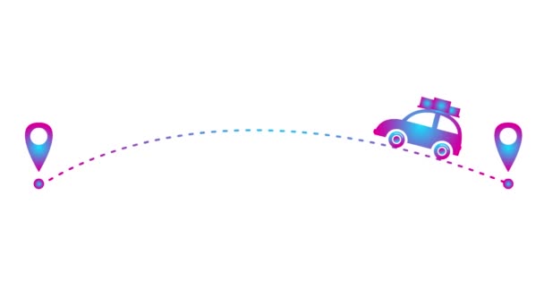 Animated Pink Blue Mobil Drive Sepanjang Lintasan Konsep Perjalanan Dengan — Stok Video