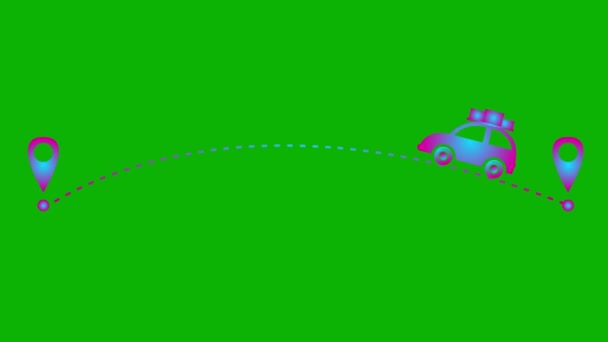 Анимационно Розовый Синий Автомобиль Едет Траектории Концепция Путешествия Машине Зацикленное — стоковое видео