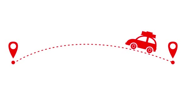 Roșu Animat Mașina Conduce Lungul Unei Traiectorii Conceptul Călătorie Mașina — Videoclip de stoc