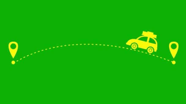Анімований Жовтий Автомобіль Їде Траєкторії Концепція Подорожей Машині Відео Петлею — стокове відео