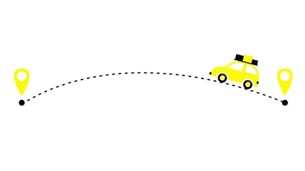 Animated Yellow Black Car Drives Trajectory Travel Concept Car Looped — Stock Video