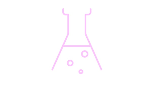 液体とアニメーションピンクのビーカー 分析のシンボル 科学の概念 ループビデオだ 白い背景の線形ベクトル図 — ストック動画