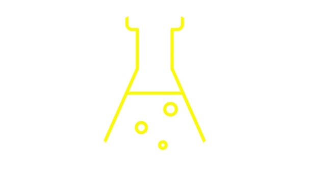 Animowana Żółta Zlewka Płynem Symbol Analizy Koncepcja Chemii Eksperymentów Badań — Wideo stockowe