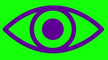 Animasyon menekşe göz kapanıyor. Göz açıp kapayıncaya kadar. Doğrusal simge. Döngülü video. Yeşil arkaplanda vektör illüstrasyonu.
