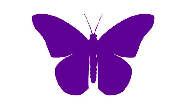 Animierter Violetter Schmetterling Flattert Mit Flügeln Video Schleife Flache Vektordarstellung — Stockvideo