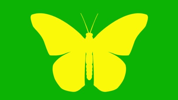 Animierter Gelber Schmetterling Flattert Mit Flügeln Video Schleife Flache Vektordarstellung — Stockvideo