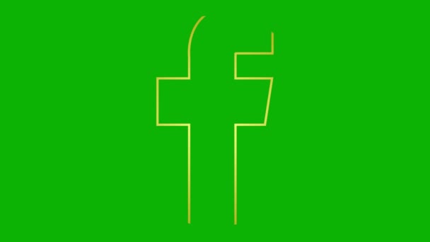 Animert Gyllent Ikon Facebook Tegnes Lineært Symbol Tegn Til Sosialt – stockvideo