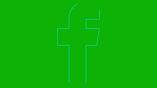 Facebookのアニメーションブルーのアイコンが描かれています 線形記号 ソーシャルネットワークのサイン ループビデオだ 緑の背景に孤立した線ベクトル図 — ストック動画