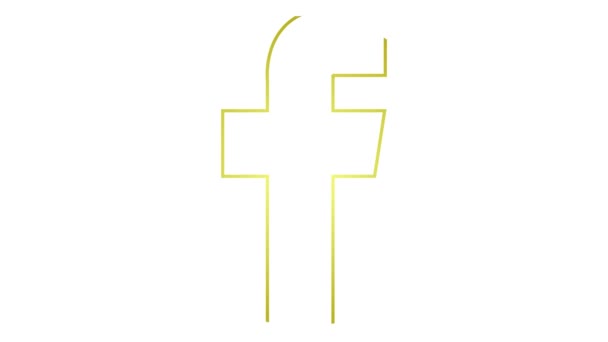Animovaná Zlatá Ikona Facebooku Nakreslena Lineární Symbol Známka Sociální Sítě — Stock video