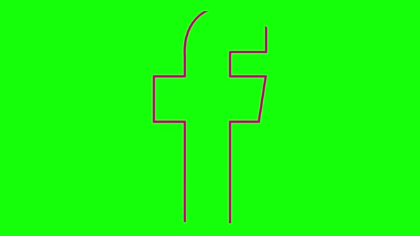在Facebook上绘制了动画洋红图标 粉色线形符号社交网络的标志 循环视频 在绿色背景上孤立的线形矢量图 — 图库视频影像