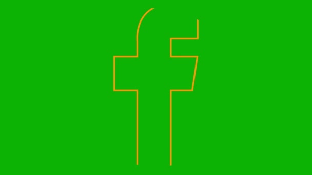 Facebookのアニメーションオレンジのアイコンが描かれています 線形記号 ソーシャルネットワークのサイン ループビデオだ 緑の背景に孤立した線ベクトル図 — ストック動画