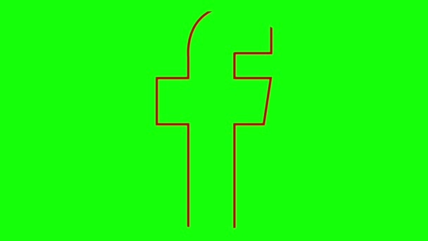 在Facebook上绘制了动画红色图标 线性符号 社交网络的标志 循环视频 在绿色背景上孤立的线形矢量图 — 图库视频影像