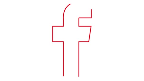 Facebookのアニメーション赤いアイコンが描かれています 線形記号 ソーシャルネットワークのサイン ループビデオだ 白い背景に線型ベクトル図 — ストック動画