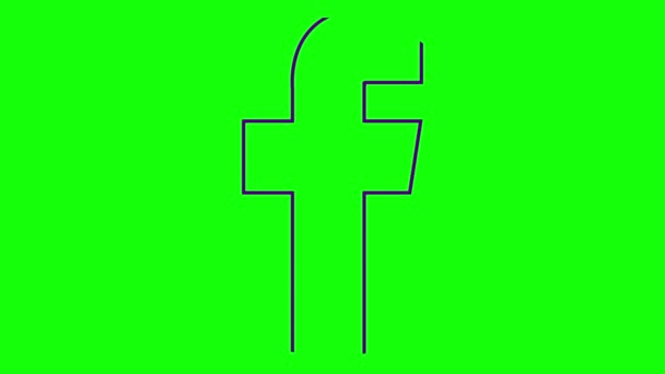 Facebookのアニメーションバイオレットアイコンが描かれています 線形記号 ソーシャルネットワークのサイン ループビデオだ 緑の背景に孤立した線ベクトル図 — ストック動画