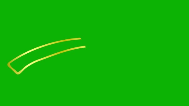 矢印のアニメーション線形シンボルが描画されます 右手に金色の矢印ポイントを描いた 緑の背景に独立したベクトル図 — ストック動画