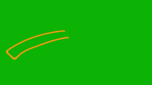 矢印のアニメーション線形シンボルが描画されます 右手にオレンジ色の矢印ポイントを描いた 緑の背景に独立したベクトル図 — ストック動画