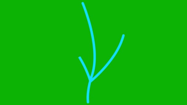 有叶子的有生命的线形蓝色植物 一丛树发芽 符号是逐渐画出来的 有机食品的概念 农艺学 在绿色背景上孤立的向量图 — 图库视频影像