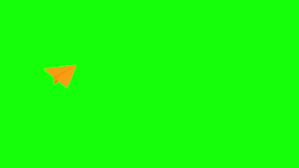 Анімований Помаранчевий Значок Паперового Літака Летить Центру Плоский Символ Концепція — стокове відео