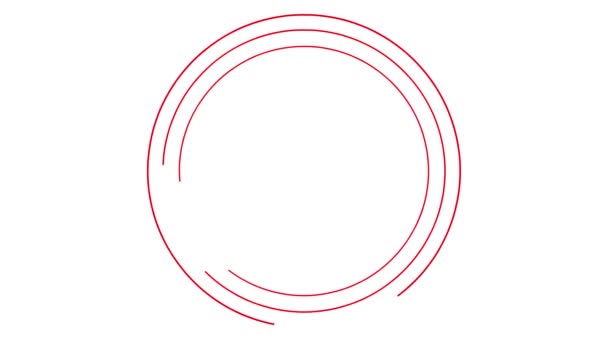 Animerade Röda Cirkelformade Ram Snurrar Linjär Symbol Roterar Kopiera Utrymme — Stockvideo
