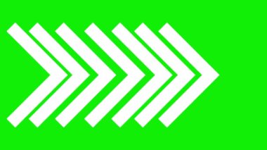 Üçgen okun canlandırılmış beyaz sembolü. Düz çizgili ikon sağ tarafı gösteriyor. Döngülü video. Vektör illüstrasyonu yeşil arkaplanda izole edildi.