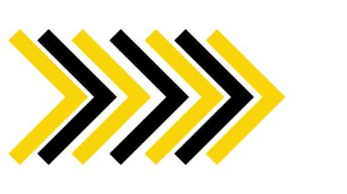 Üçgen okun animasyon sarı ve siyah sembolü. Düz çizgili ikon sağ tarafı gösteriyor. Döngülü video. Vektör illüstrasyonu beyaz arkaplanda izole edildi.