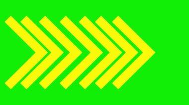 Üçgen okun canlı sarı sembolü. Düz çizgili ikon sağ tarafı gösteriyor. Döngülü video. Vektör illüstrasyonu yeşil arkaplanda izole edildi.