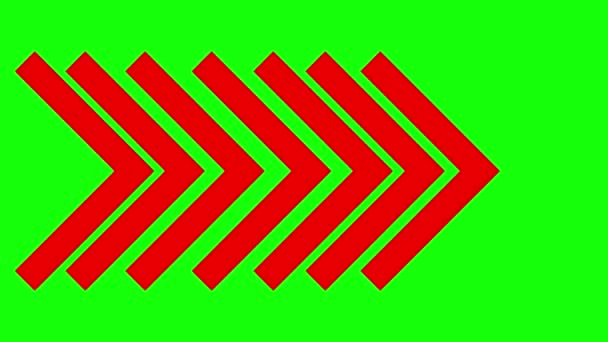 三角形の矢印のアニメーション赤のシンボル 平らな縞模様のアイコンは右を指しています ループビデオだ 緑の背景に独立したベクトル図 — ストック動画