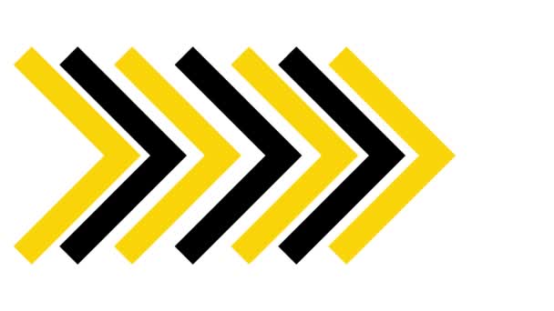 三角形の矢印のアニメーション黄色と黒のシンボル 平らな縞模様のアイコンは右を指しています ループビデオだ 白を基調としたベクトルイラスト — ストック動画