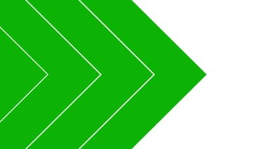 Üçgen şeritlerden hareketli yeşil arka plan. Dekoratif oklar soldan sağa hareket eder. Döngülü video. Geometrik arka plan. Düz vektör çizimi beyaz arkaplanda izole edildi.
