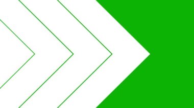 Üçgen şeritlerden hareketli beyaz arka plan. Dekoratif oklar soldan sağa hareket eder. Döngülü video. Geometrik arka plan. Düz vektör çizimi yeşil arkaplanda izole edildi.