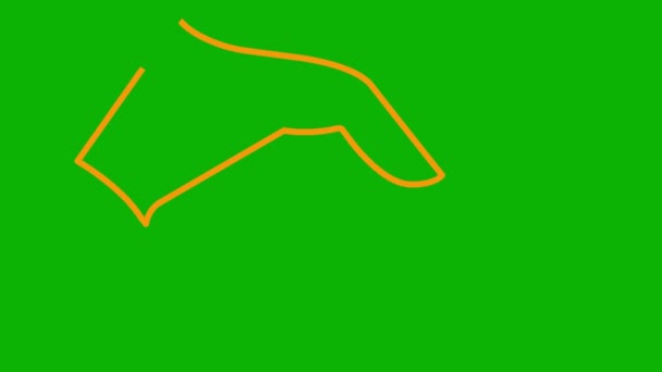 动画橙色线形握手图标出现 符号被画出来了交易概念 伙伴关系 在绿色背景上孤立的矢量线说明 — 图库视频影像