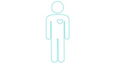 Kişinin canlandırılmış mavi doğrusal sembolü. Kalp atışının döngülü videosu. İnsanların simgesi. Kalp atışı. Vektör illüstrasyonu beyaz arkaplanda izole edildi.