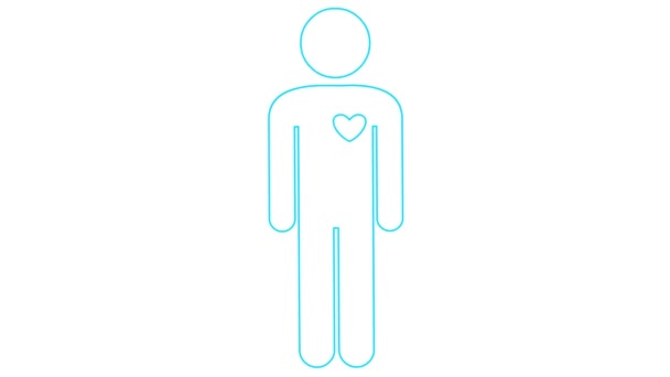 Simbolo Lineare Azzurro Animato Persona Video Loop Battito Cardiaco Icona — Video Stock