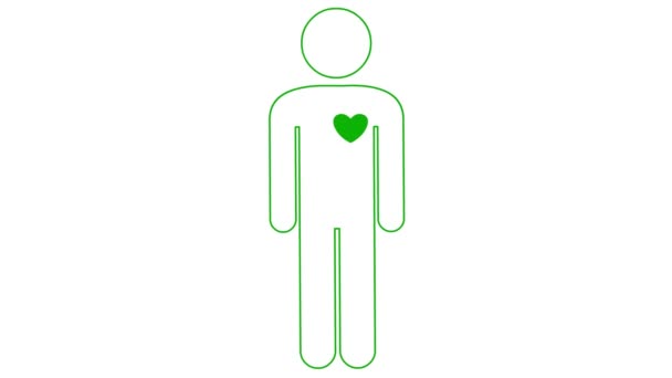 Animovaný Zelený Lineární Symbol Člověka Smyčka Videem Tlukoucího Srdce Ikona — Stock video