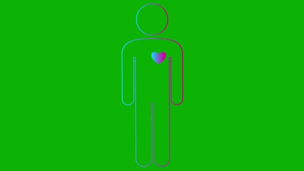 Animovaný Růžový Lineární Symbol Člověka Smyčka Videem Tlukoucího Srdce Ikona — Stock video