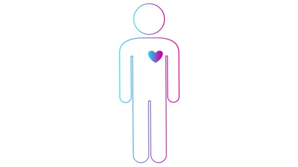 人的动态粉色蓝色线形符号 循环视频心跳的心脏 人物形象 心脏怦怦直跳在白色背景上孤立的向量图 — 图库视频影像