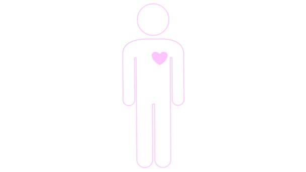 Animated Pink Linear Symbol Person Looped Video Beating Heart People — Stock Video